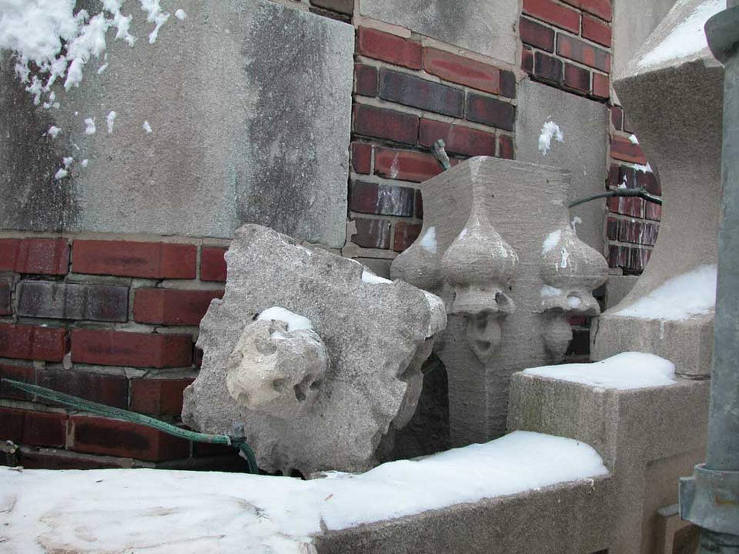 Chicago Theological Seminary building restoration - Damaged pinnacle